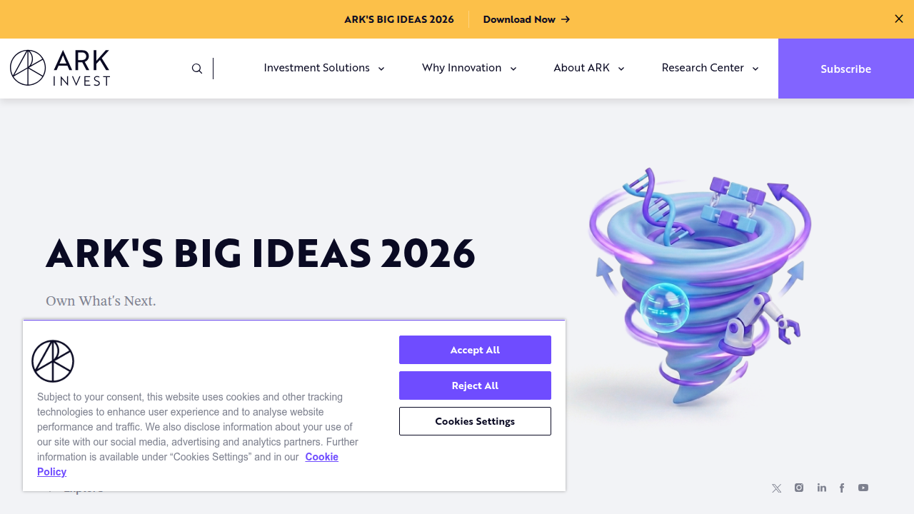 Explore the official website of ARK Invest, the firm behind the ARK Venture Fund, focusing on disruptive innovation.