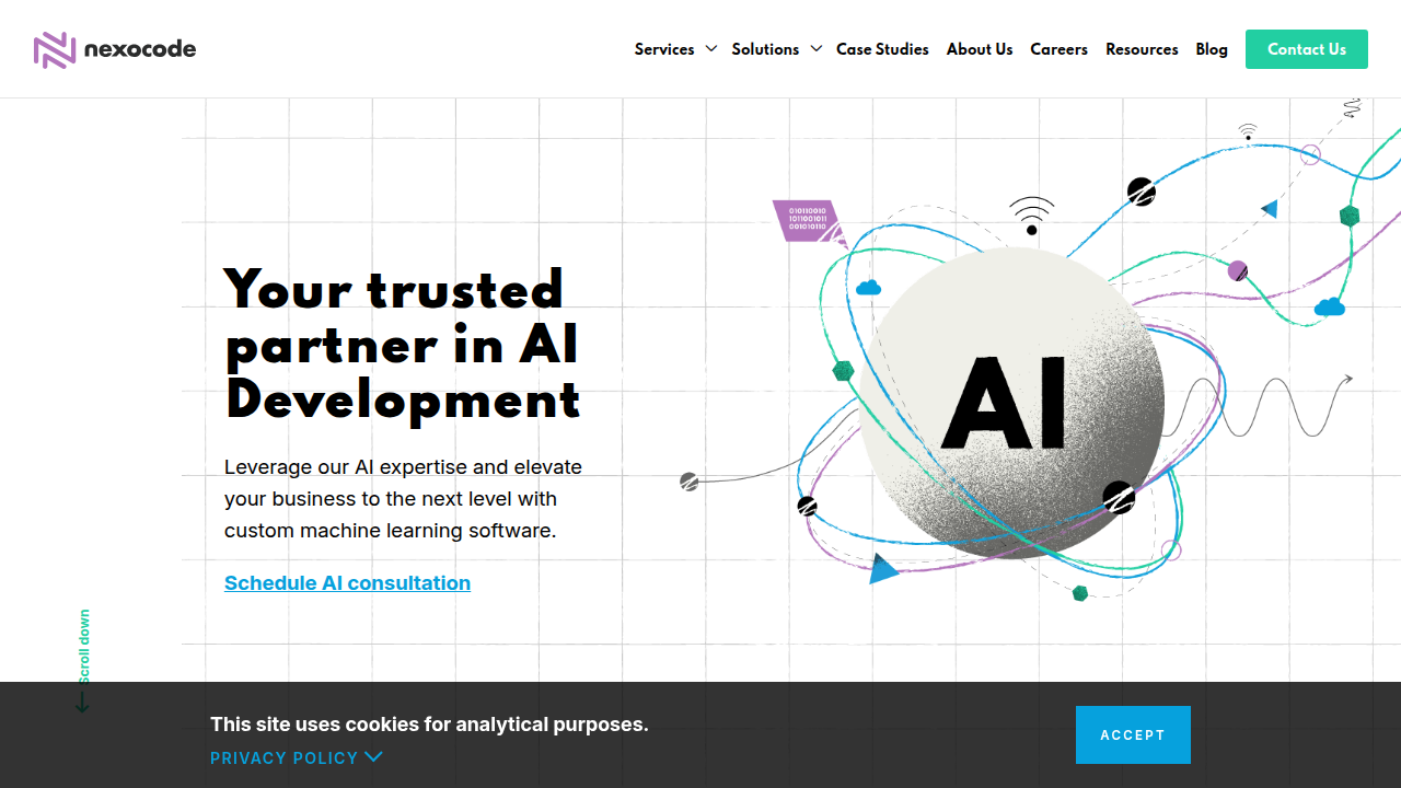 The Nexocode blog homepage, featuring articles on AI and fintech innovations.