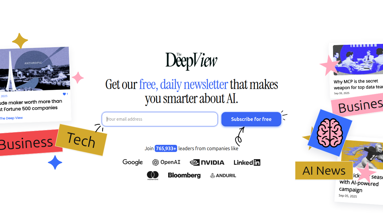 The subscription page for The Deep View Newsletter, offering daily AI updates.