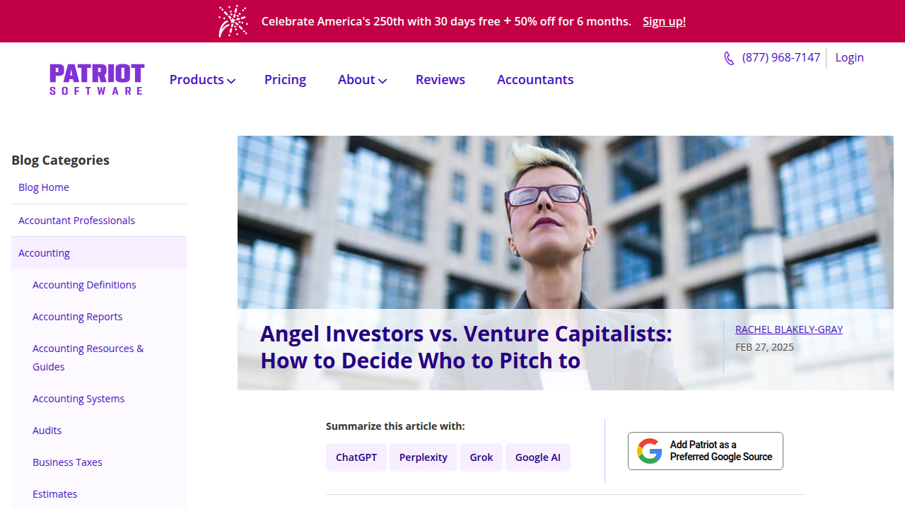 A comprehensive guide from Patriot Software on differentiating between angel investors and venture capitalists.
