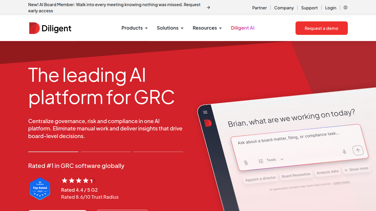 Screenshot of Diligent's blog on AI governance, offering guidance for boards and leaders.