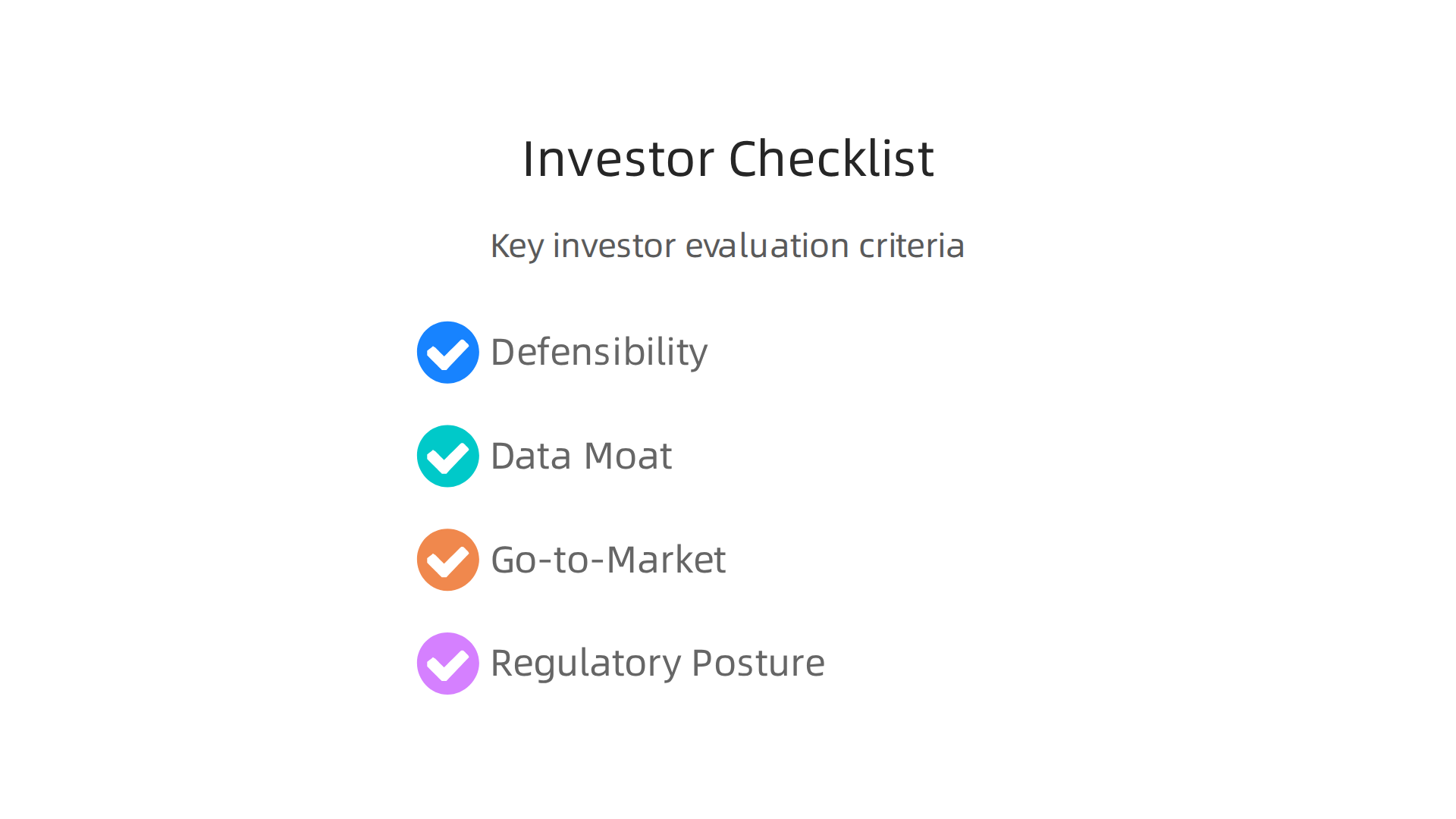 An infographic summarizing key criteria investors use to evaluate global work AI startups.