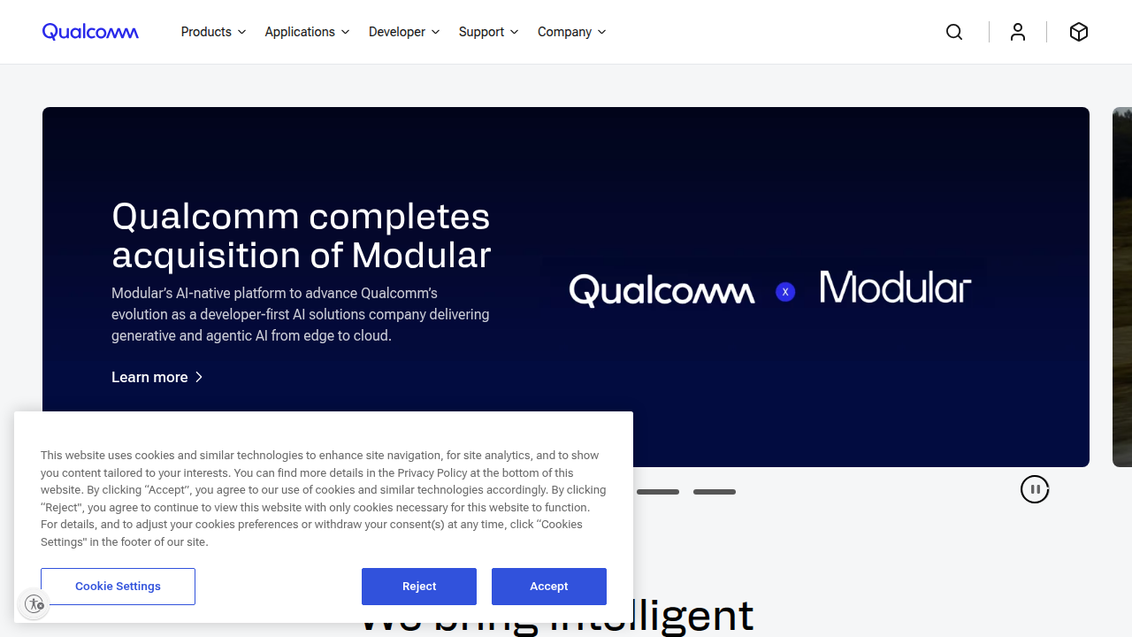 Qualcomm's official website, a hub for company news and product information.