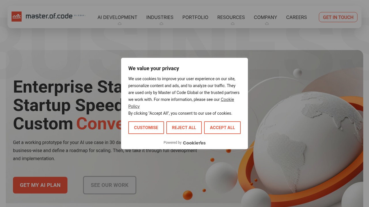 Homepage of Master of Code Global, a company known for its AI-related insights.