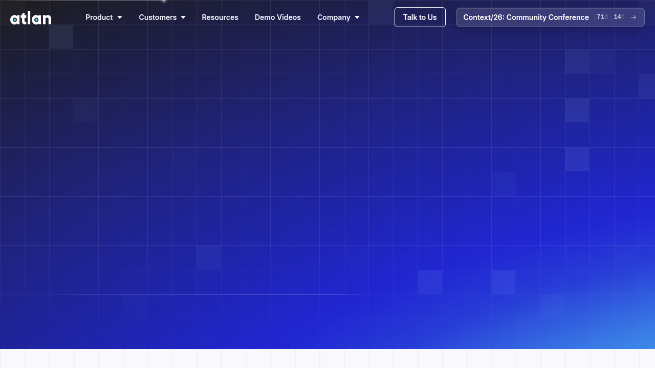 Homepage of Atlan, a data platform that supports AI governance frameworks.