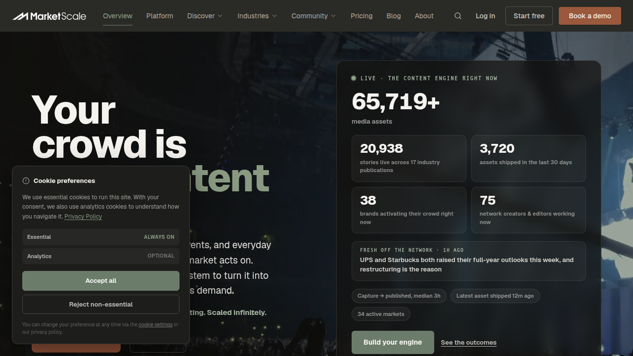 Screenshot of MarketScale homepage, a resource for industry insights, reflecting the growing AI market.