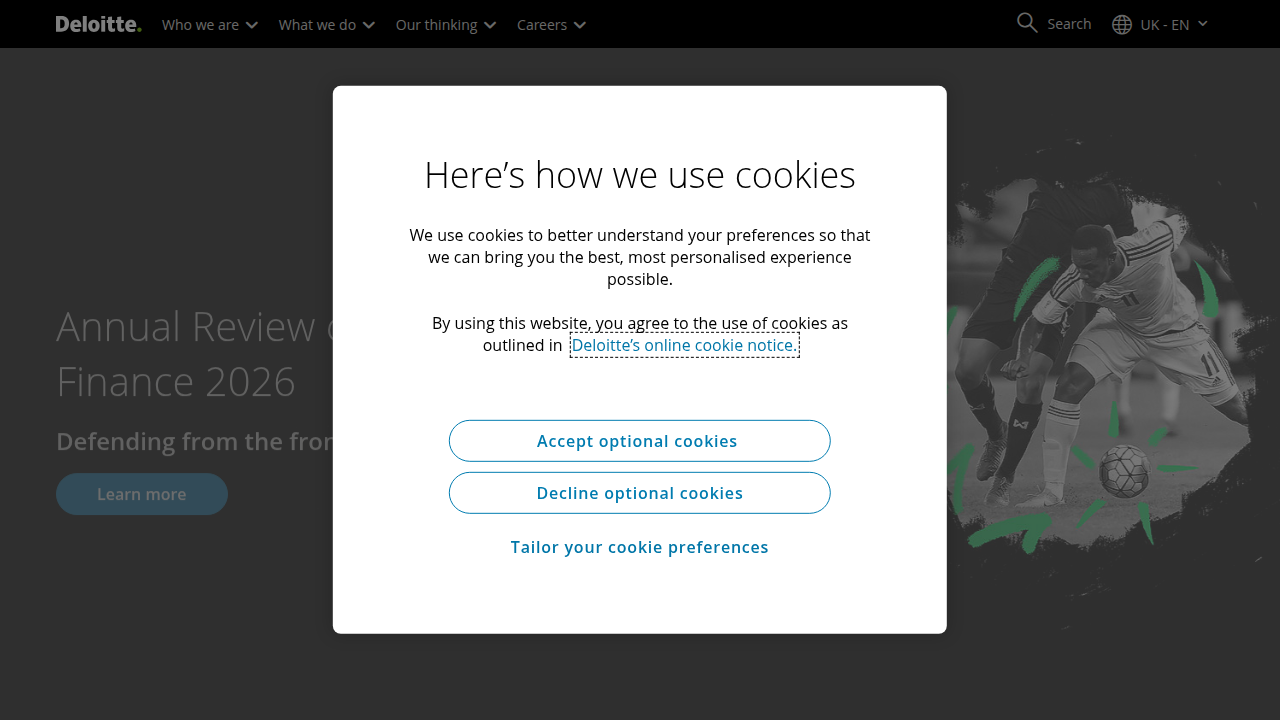 Screenshot of Deloitte's homepage, referencing their technology trends report on hybrid architectures.